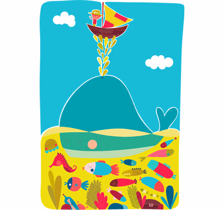 Blind children whale mural wall sticker - TenStickers