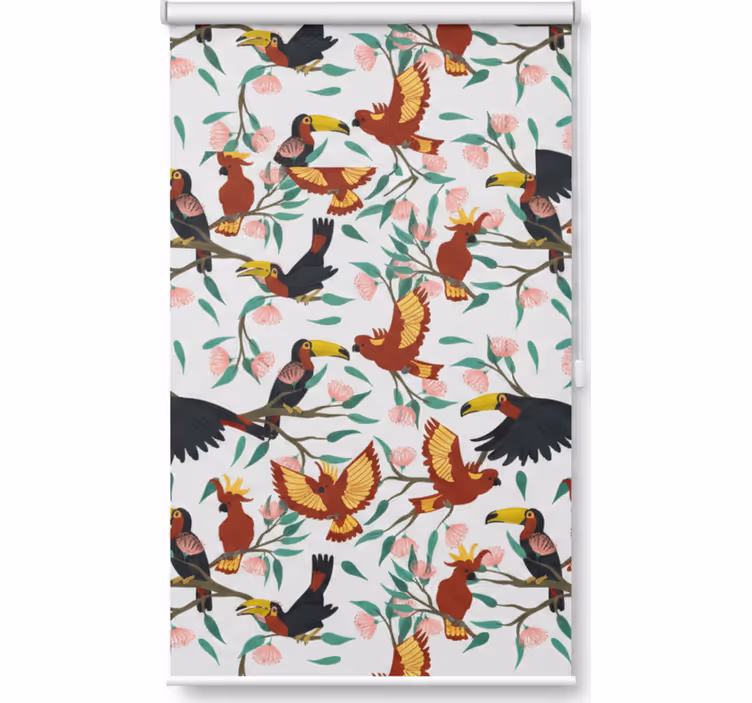 Blind kitchen with flying parrots and toucans - TenStickers