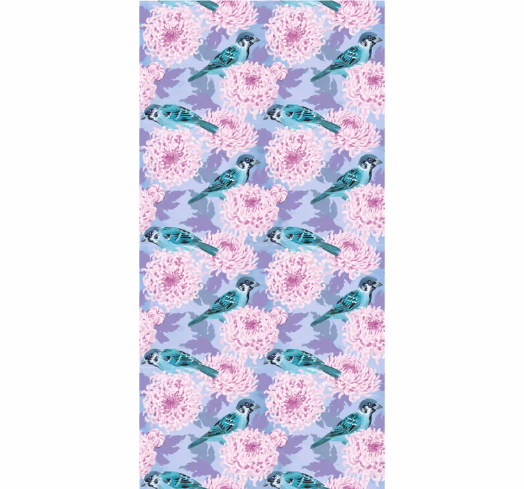 Blind kitchen with pink garden flowers and birds - TenStickers