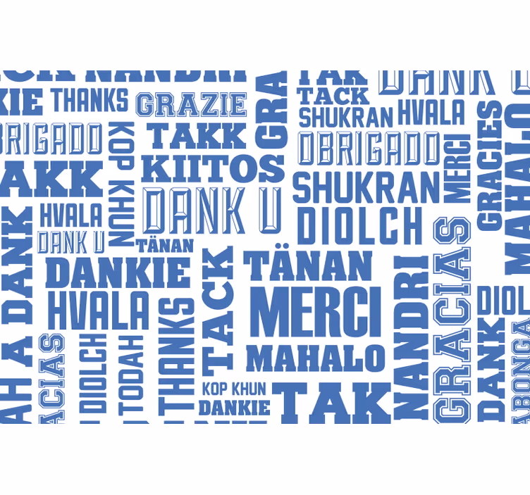Blind blue gratitude in many languages - TenStickers