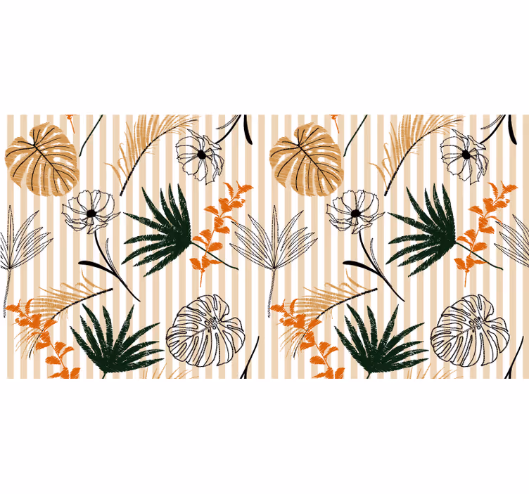 Blind office vinyl rug in black, white, and beige flowers - TenStickers