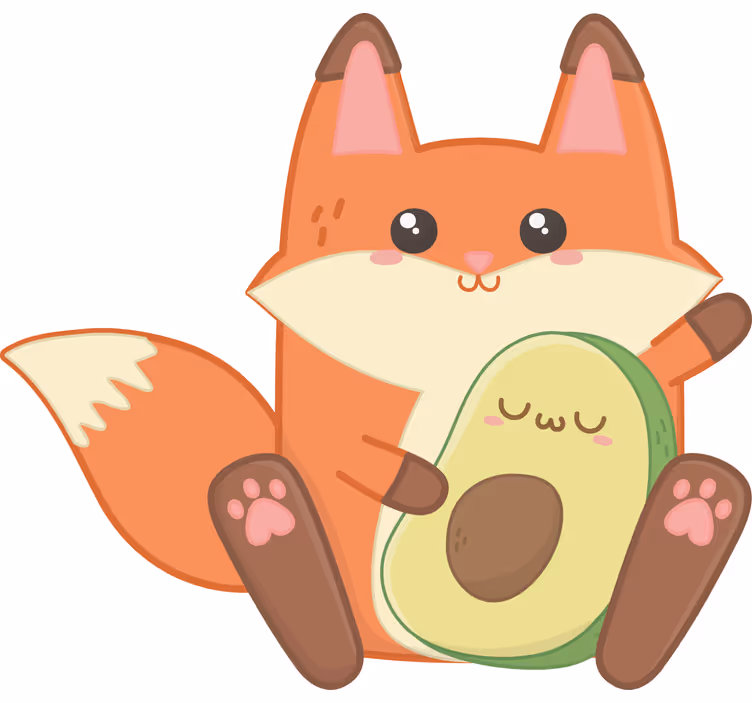 Kawaii fox with avocado for blind children - TenStickers