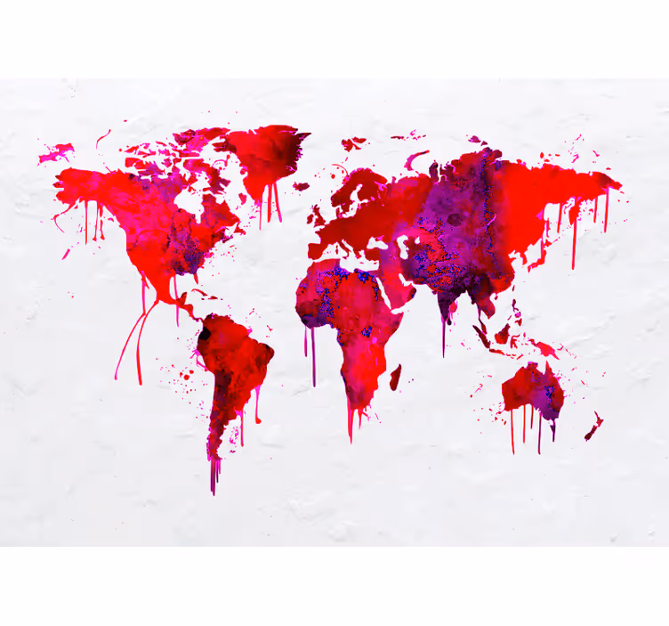 Red watercolour world map roller blind - TenStickers