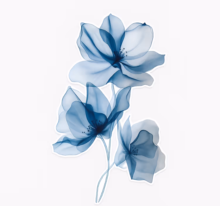Floral roller blind blue translucent flowers - TenStickers