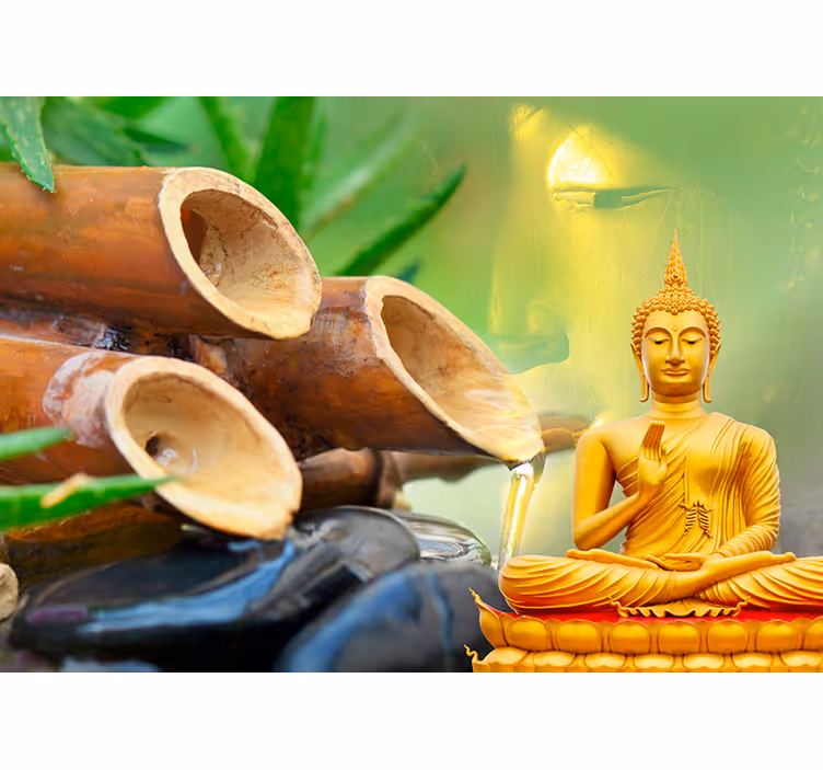 Zen blind golden buddha with water cane mural - TenStickers