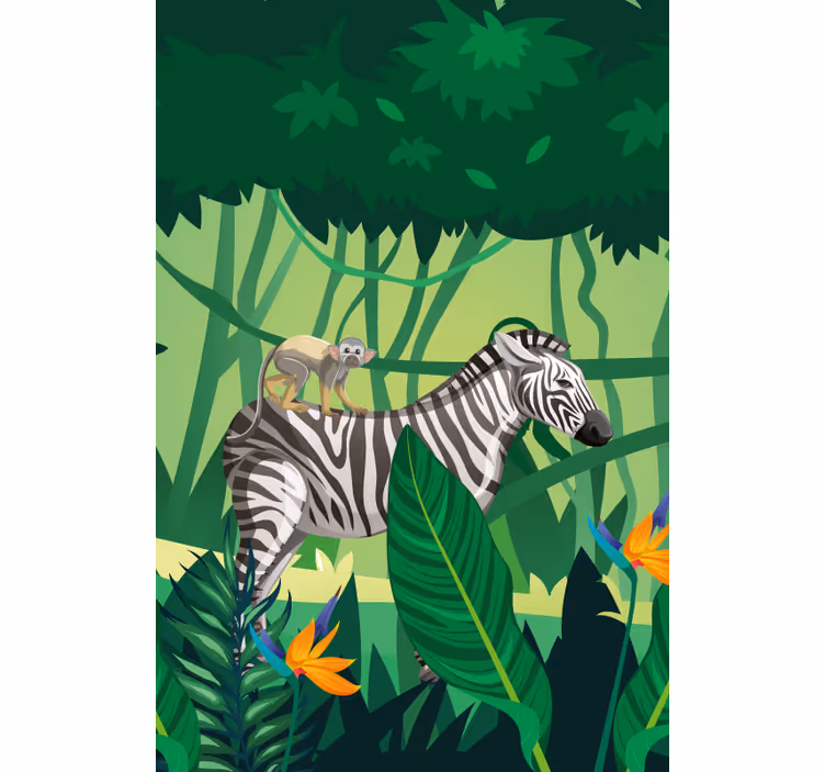 Zebra With Monkey animals blind - TenStickers