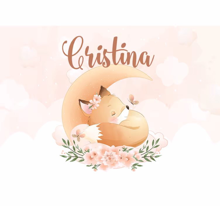 Sleeping fox on moon with name blind children - TenStickers