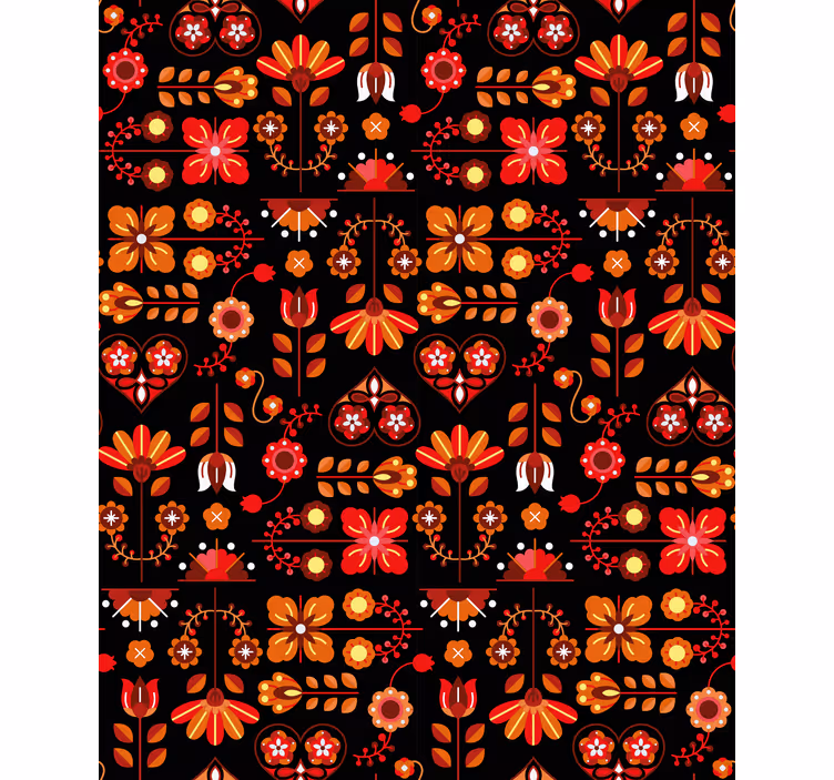 Orange folk art floral roller blind - TenStickers