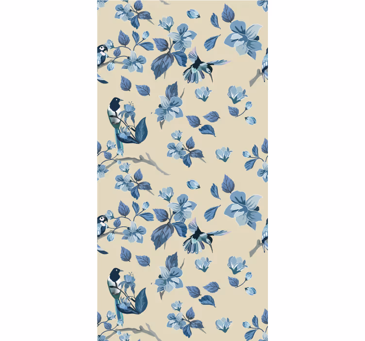 Blue birds and leaves blind flowers and plants - TenStickers