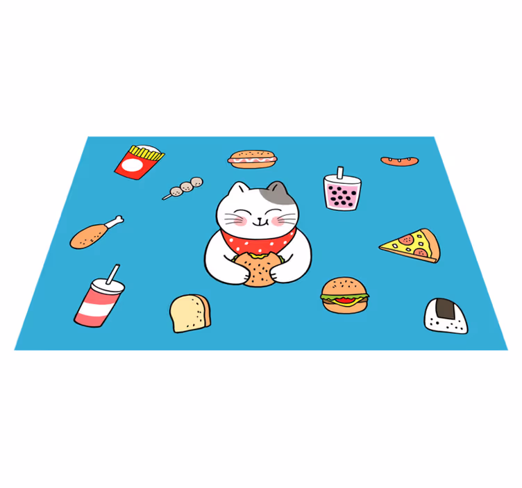 Children placemats cute cat eating design - TenStickers