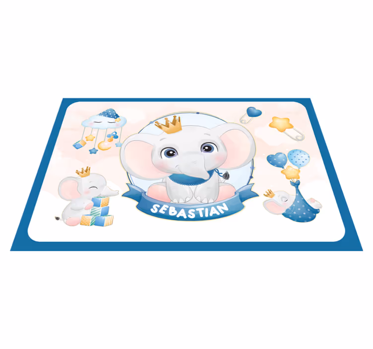 Cute elephant boy with name children placemats - TenStickers