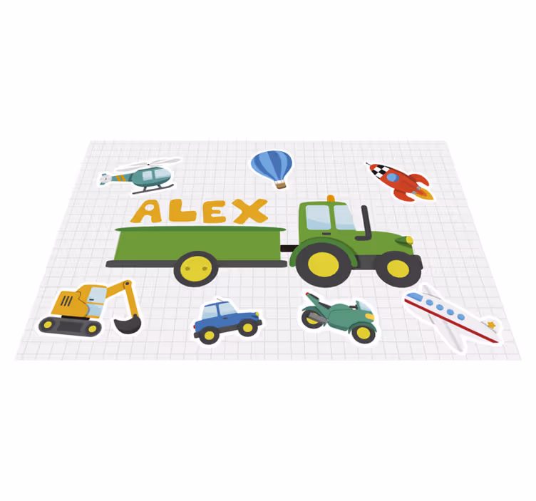 different cartoon transport Personalised placemats - TenStickers