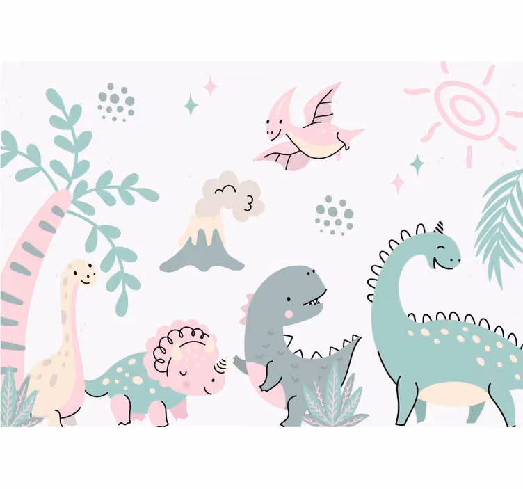 Pastel dinosaurs  nursery wall mural - TenStickers
