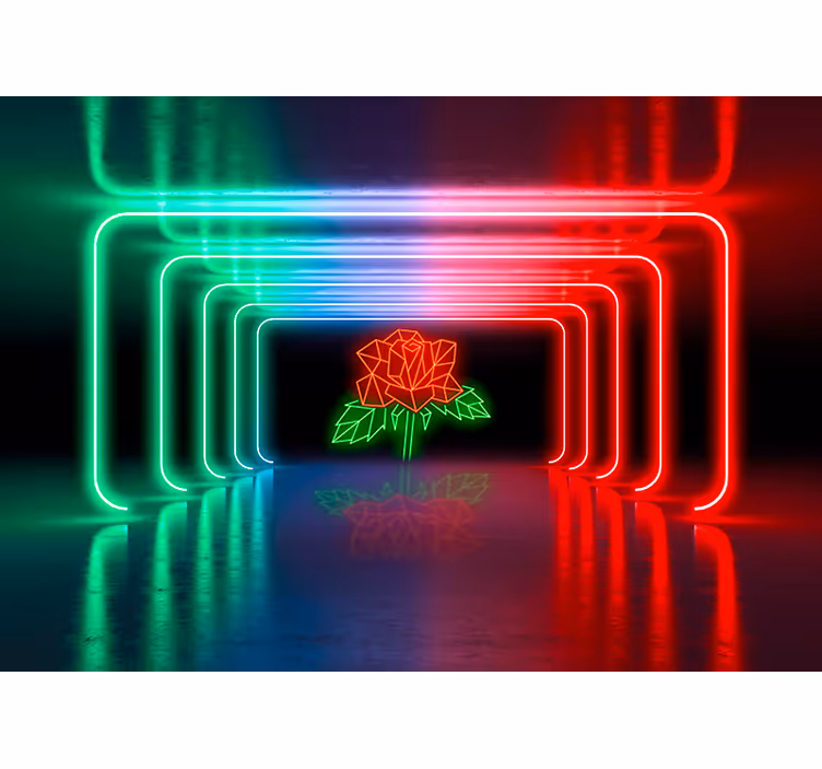 Futuristic neon tunnel with rose 3d wallpaper - TenStickers