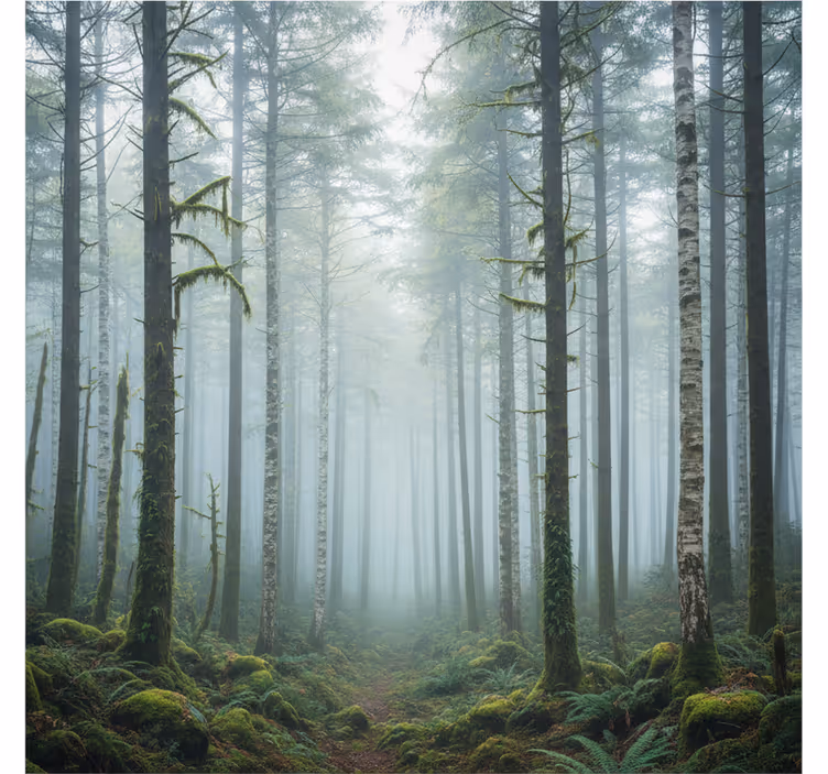 Forest wall mural with atmospheric mist design - TenStickers