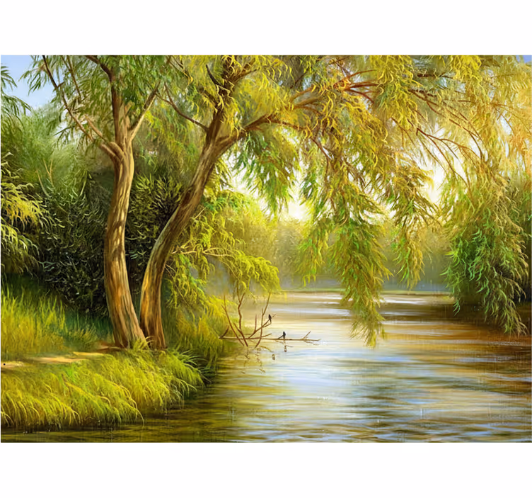 Forest wall mural serene river willow - TenStickers