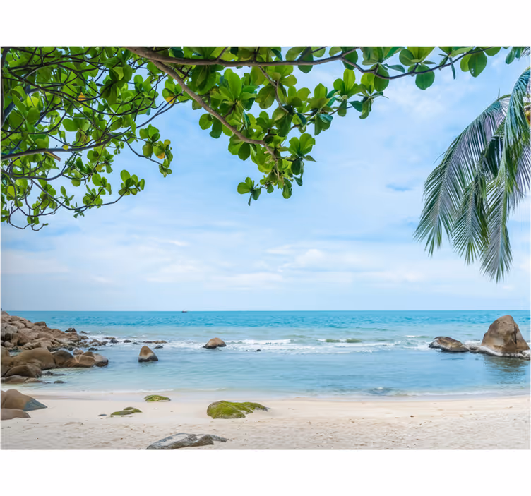 Wall mural bathroom tropical beach scene - TenStickers