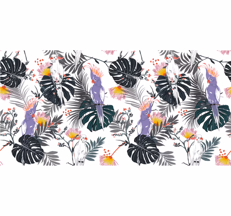 Jungle wall mural with red and purple parrots - TenStickers