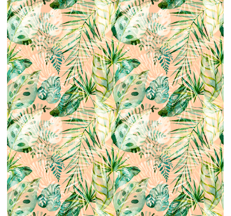 Jungle wall mural pink floral leaves design - TenStickers