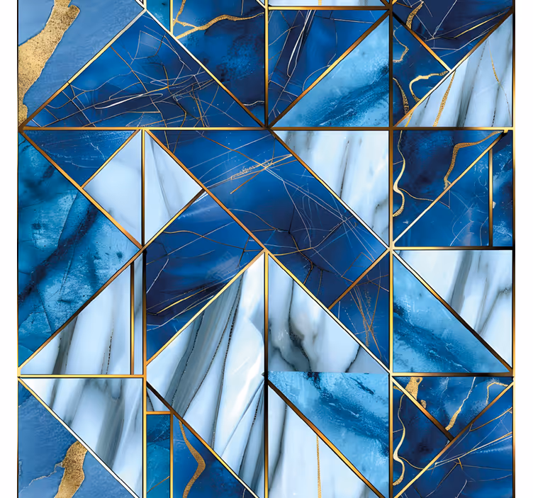 Wall mural kitchen geometric blue marble gold effect - TenStickers