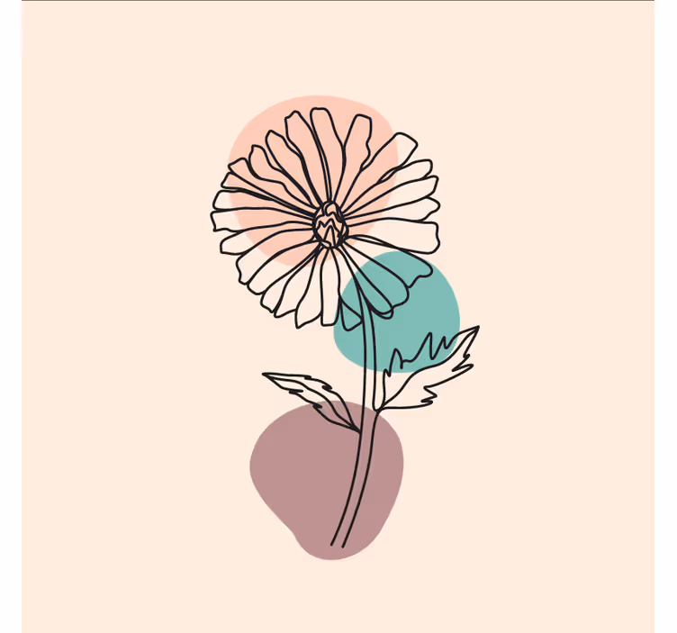 Beige wall mural daisy flower nature line art - TenStickers