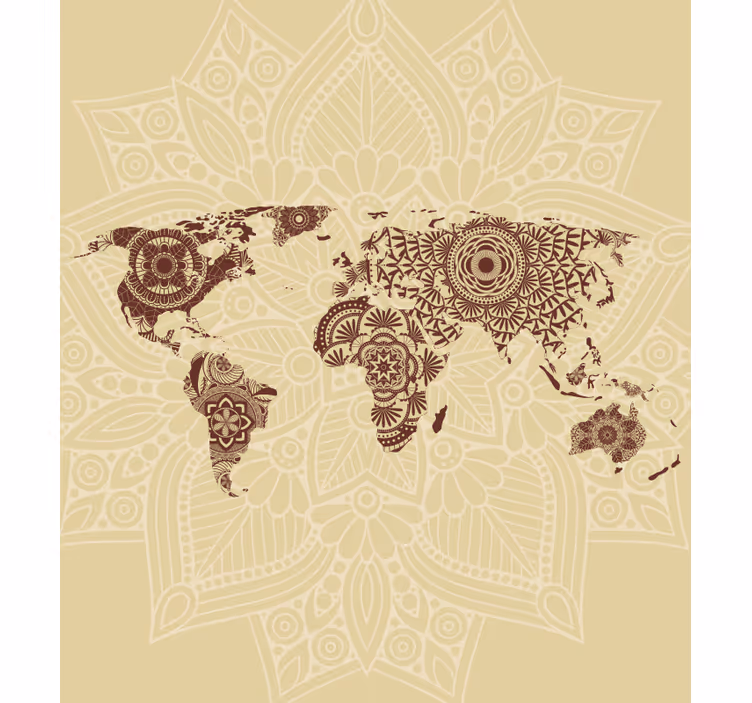 Beige wall mural world map mandala design - TenStickers