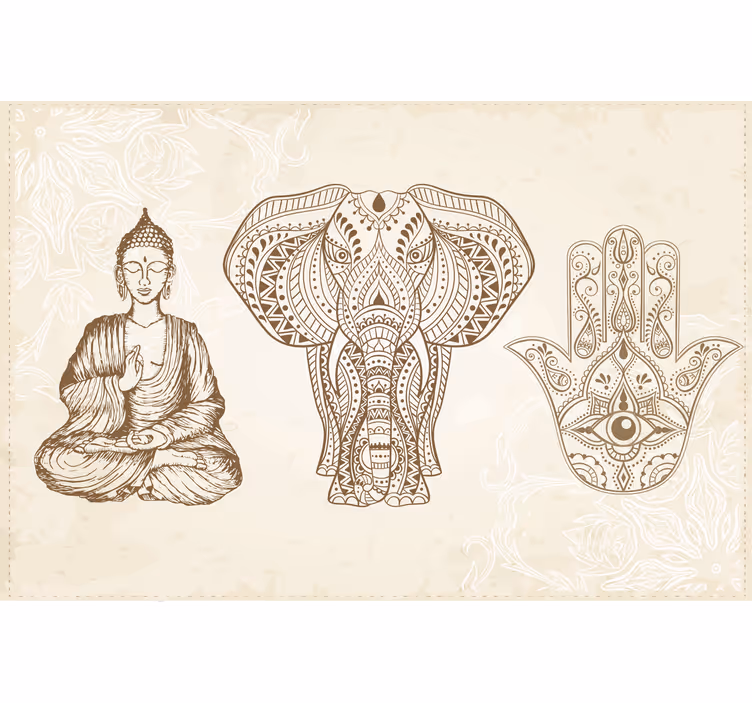 Beige wall mural buddha hamsa hand symbol - TenStickers