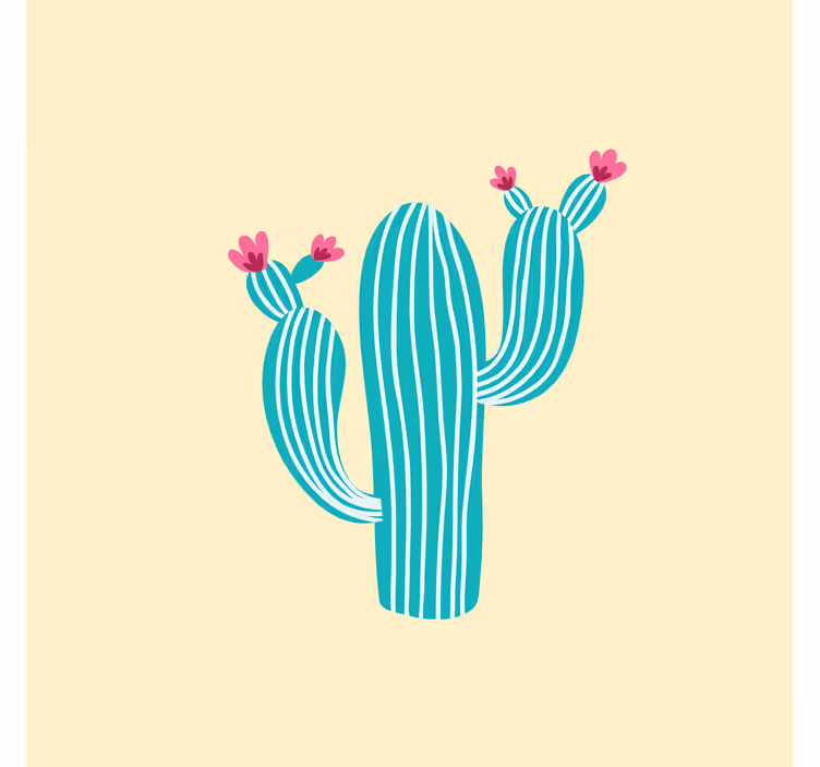 Yellow wall mural featuring pastel cacti and flowers - TenStickers