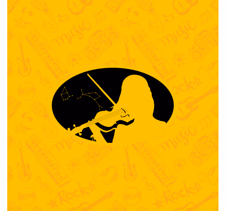 Yellow wall mural inspired by violinist silhouette - TenStickers