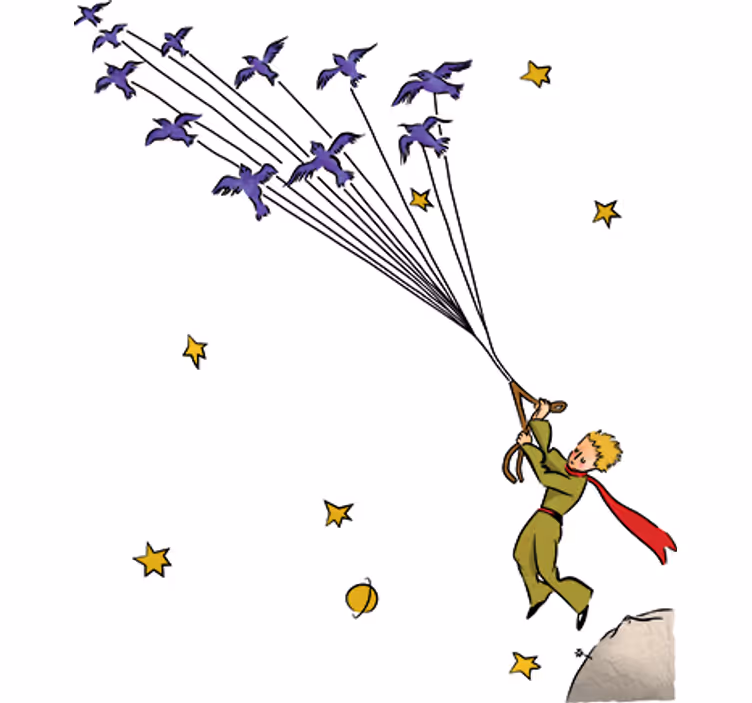 White wall mural flying little prince in color - TenStickers