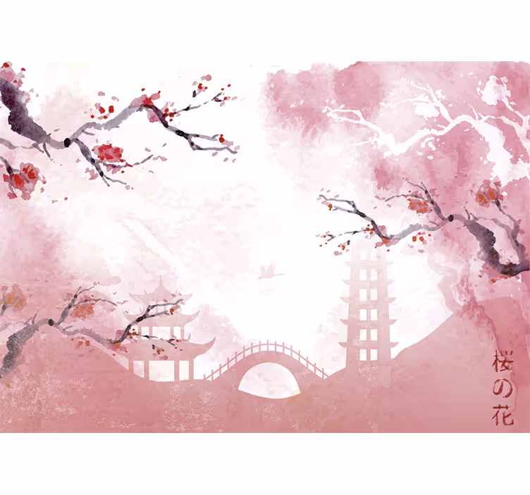 Pink wall mural cherry blossom view - TenStickers