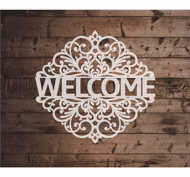 Wall mural entrance welcome wood grain design - TenStickers