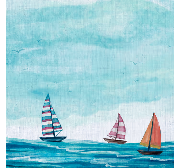 Wall mural blue sailboat scene in blue tones - TenStickers