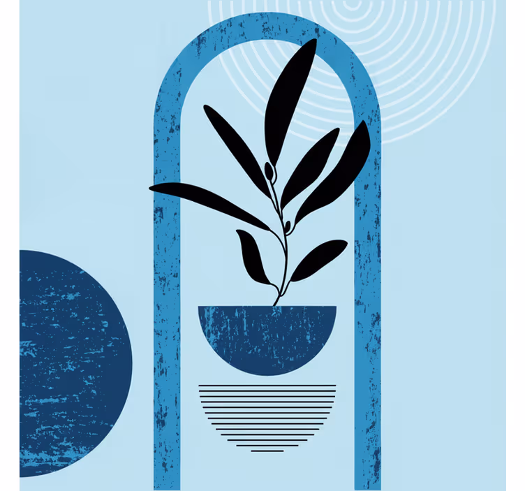 Wall mural blue abstract shapes in trendy style - TenStickers