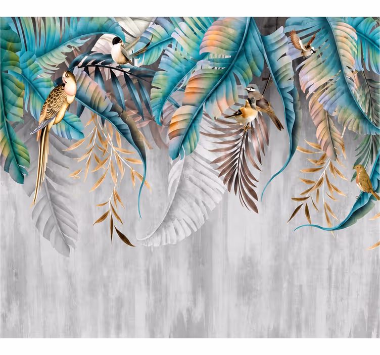 Wall mural nature colorful toucan leaves - TenStickers