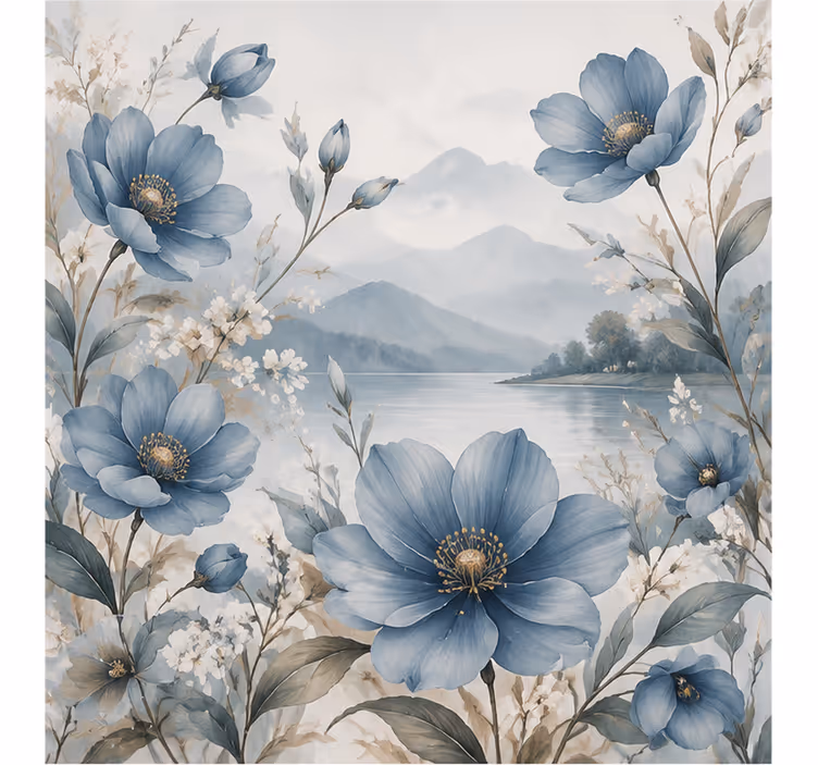 Wall mural nature blue flower design - TenStickers