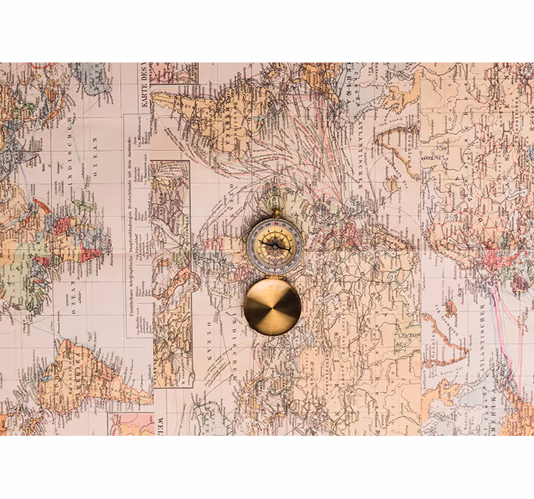 Vintage world map with compass photo wall mural - TenStickers