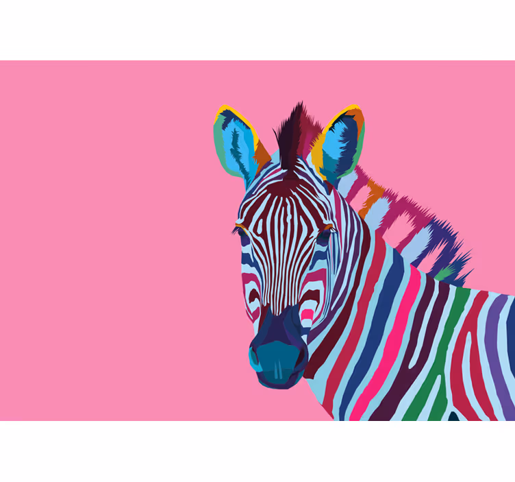 Animals wall mural colorful zebra portrait - TenStickers