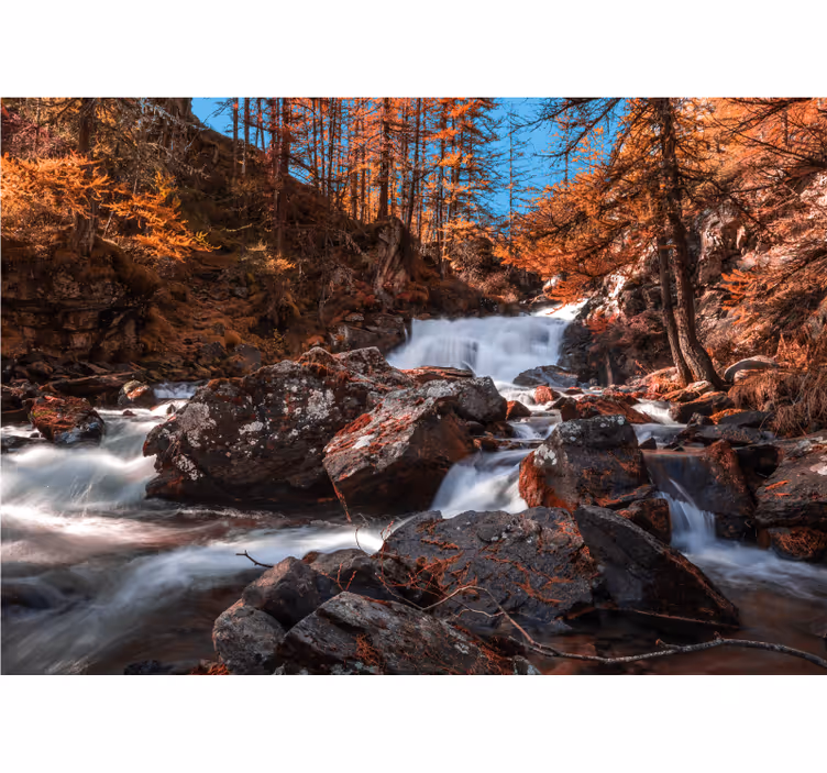 Autumn Stream Flow wall mural mountain - TenStickers
