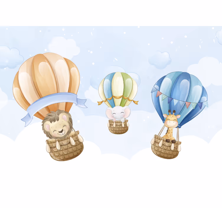Baloon cute animals living room wall mural - TenStickers