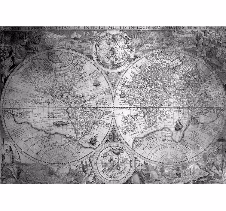 Gray worldmaps Home office Wall Mural - TenStickers