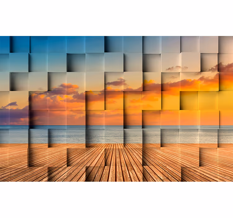 Wall mural 3d sunset ocean view - TenStickers