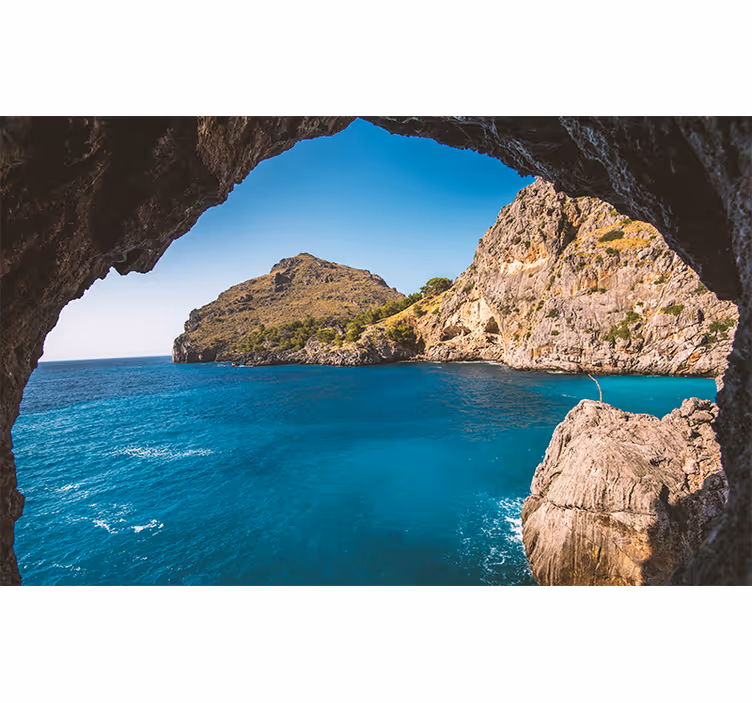 Cave with views of an island under sea mural - TenStickers