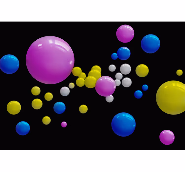 Circles yellow pink and blue 3D Wall Mural - TenStickers