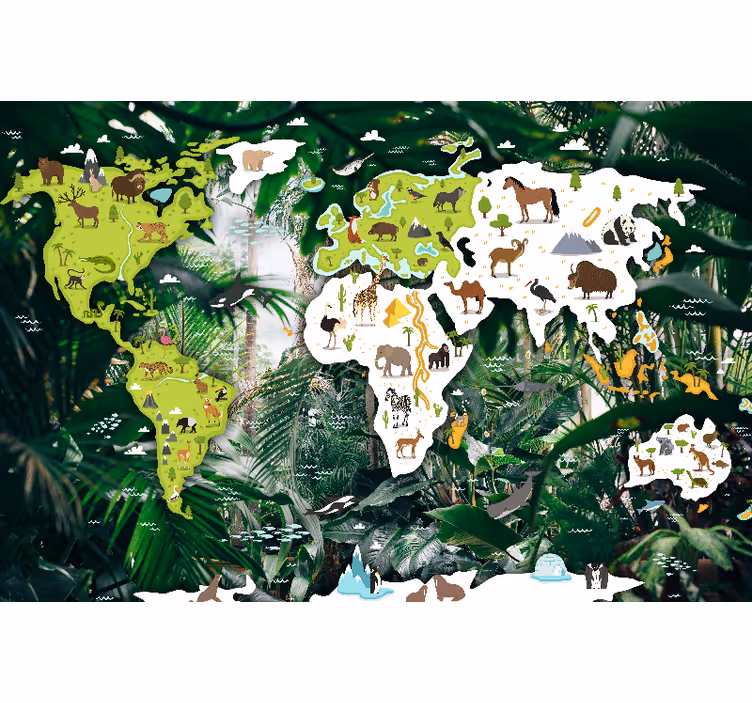 Safari worldmap wall mural - TenStickers