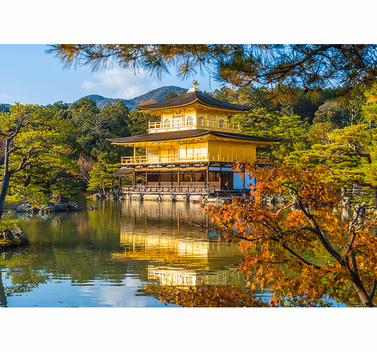 Landscape wall mural golden pavilion reflection - TenStickers