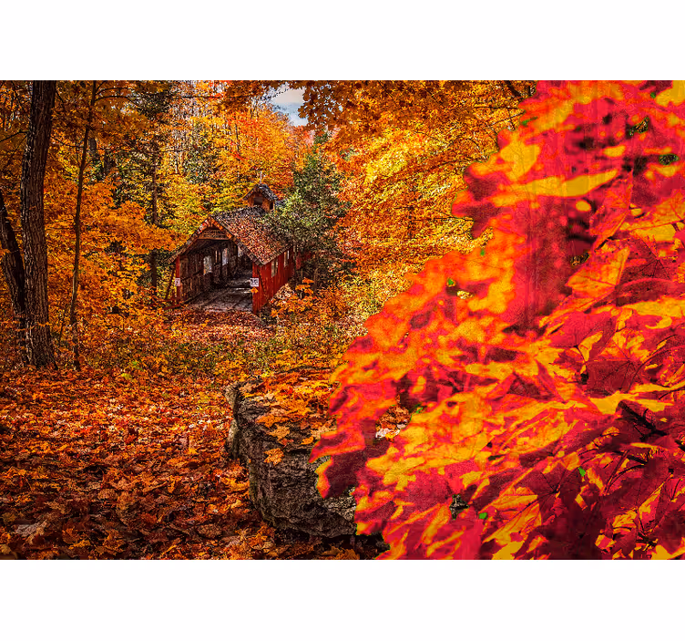 Landscape wall mural autumn cottage scene - TenStickers