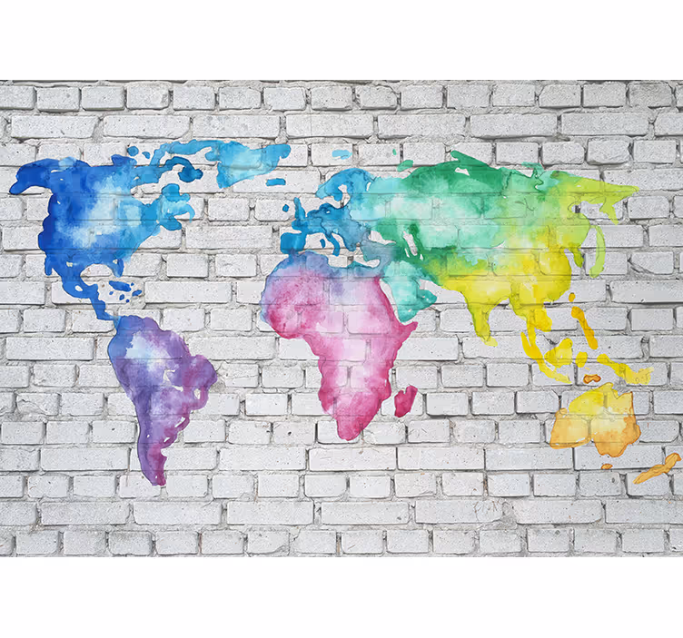 Colourful brick wall world map world map mural - TenStickers