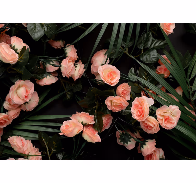 Palm leaves with roses rose wall mural - TenStickers