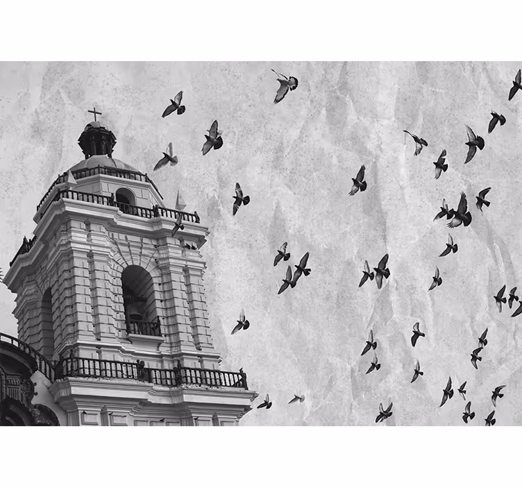 City wall mural historic tower birds design - TenStickers